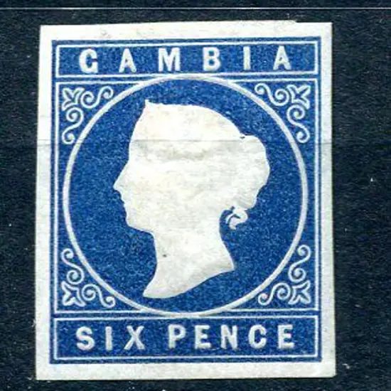 Gambia 1874 6d deep blue, CC wmk imperf with 4 ...