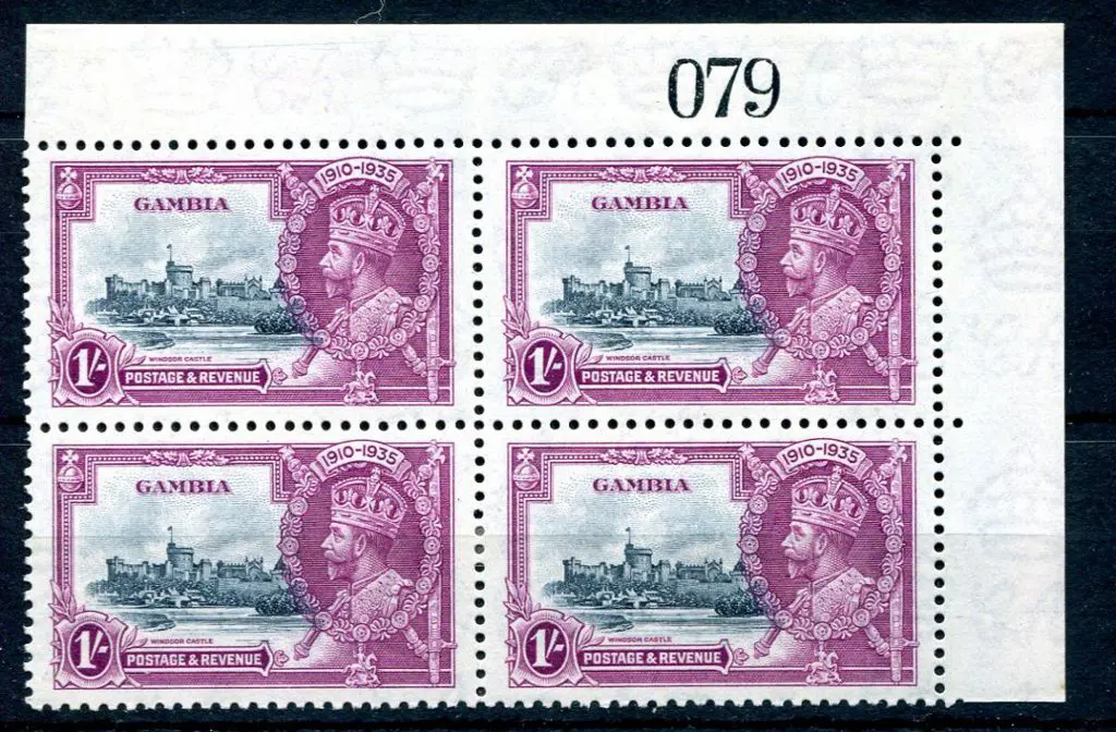 Gambia 1935 1/- Silver Jubilee upper right ... Image 1++