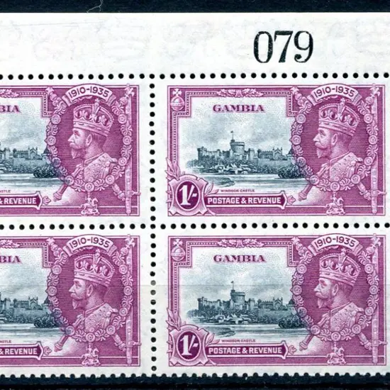 Gambia 1935 1/- Silver Jubilee upper right ...