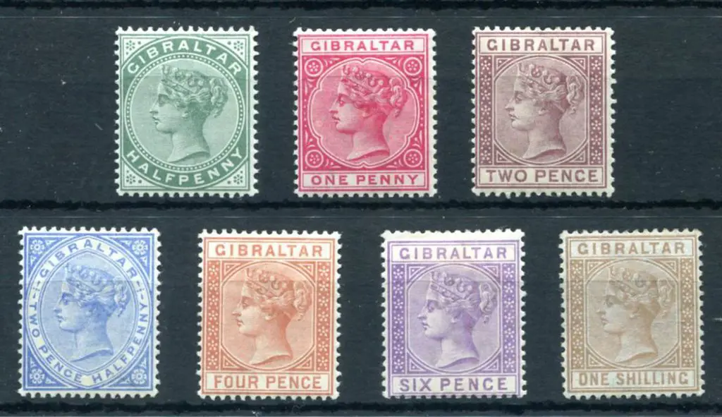 Gibralter 1886/87 ½d to 1/-complete set of 7. MLH, ... Image 1++
