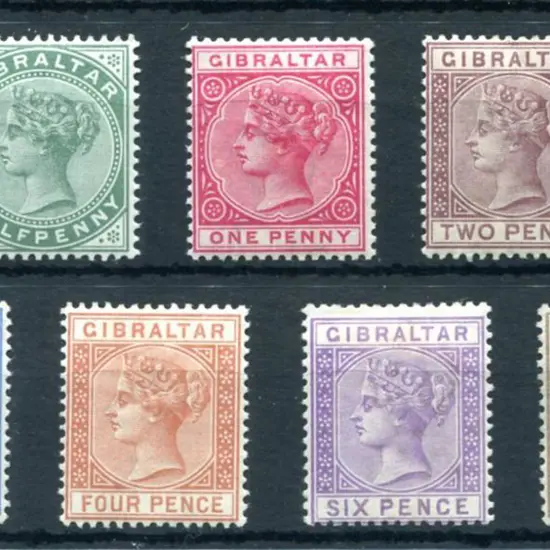Gibralter 1886/87 ½d to 1/-complete set of 7. MLH, ...