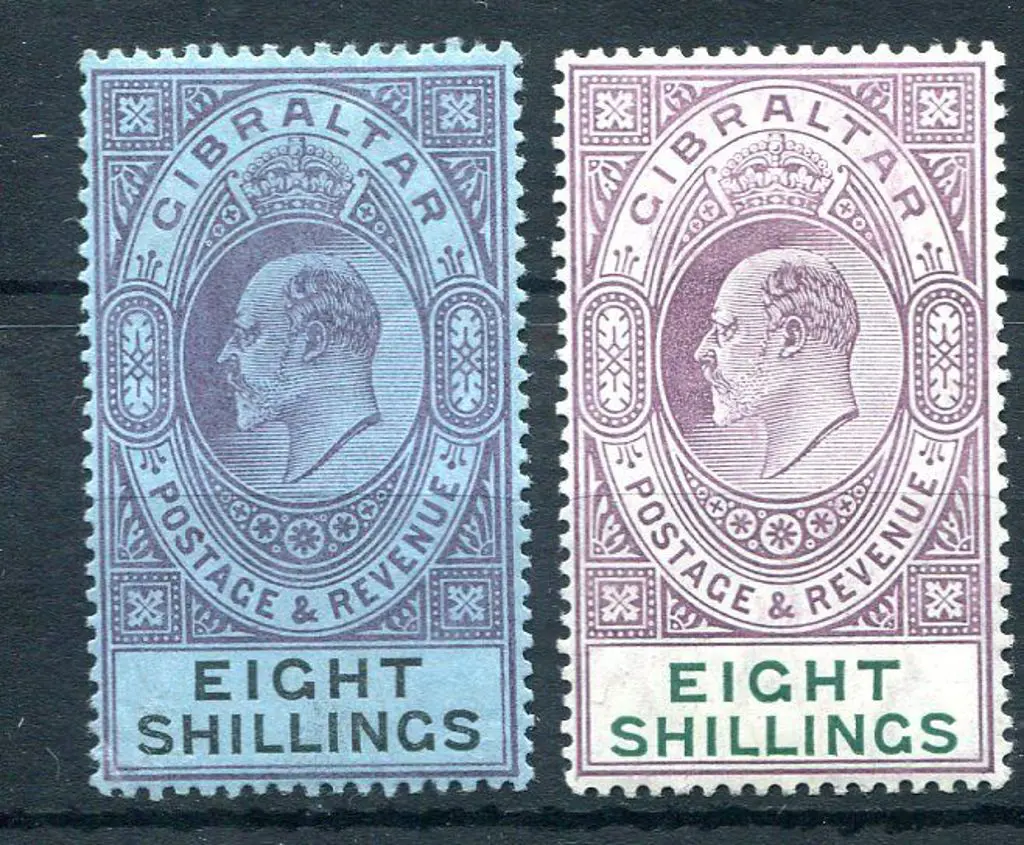 Gibralter 1903 8/- dull purple & black on blue ... Image 1++