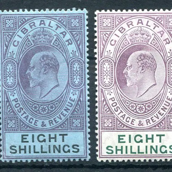 Gibralter 1903 8/- dull purple & black on blue ...