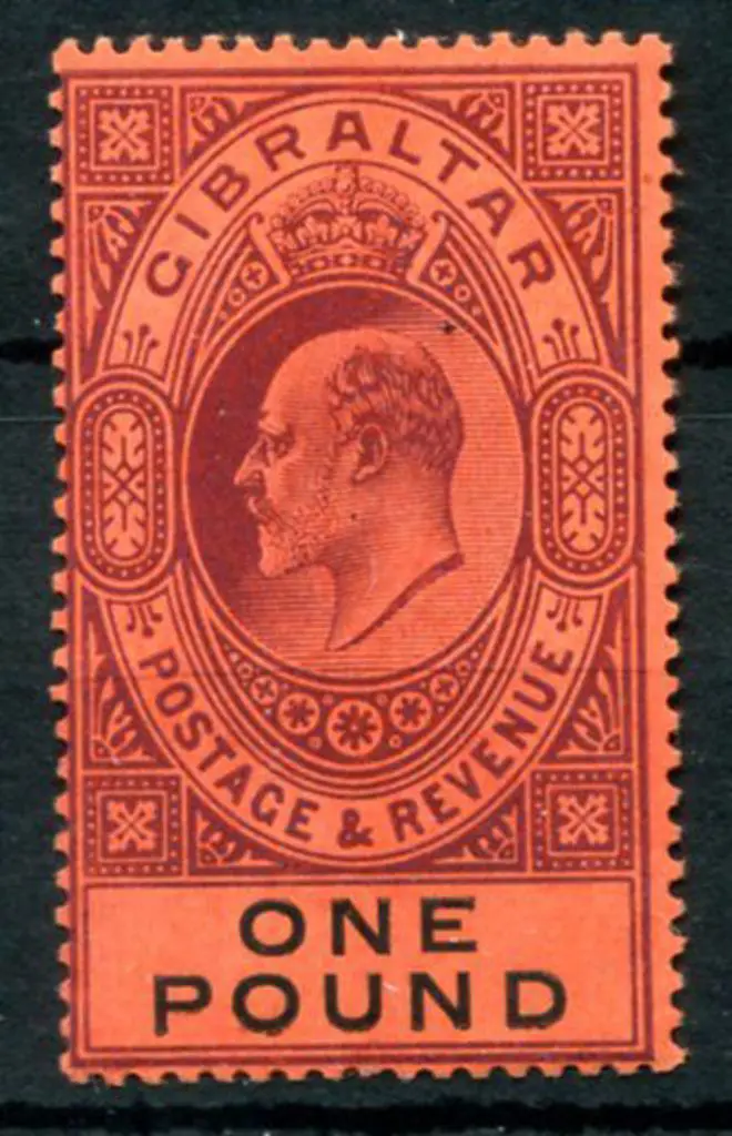 Gibralter 1904/08 £1 deep purple & black on red ... Image 1++