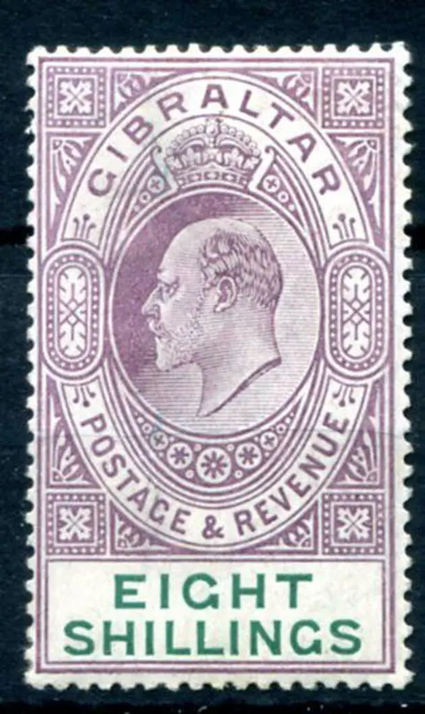 Gibralter 1911 8/- purple & green. Fresh MLH. SG ... Image 1++