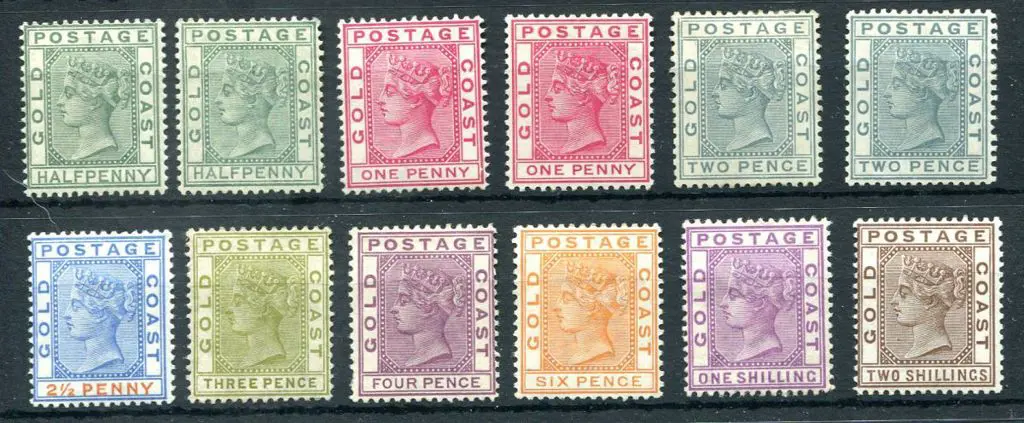 Gold Coast 1884/91 QV Cr/CA wmk set to 2/- incl ... Image 1++