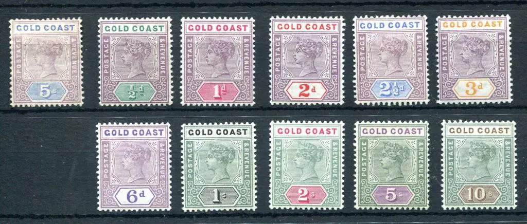 Gold Coast 1889 5/- dull mauve & blue MH plus ... Image 1++