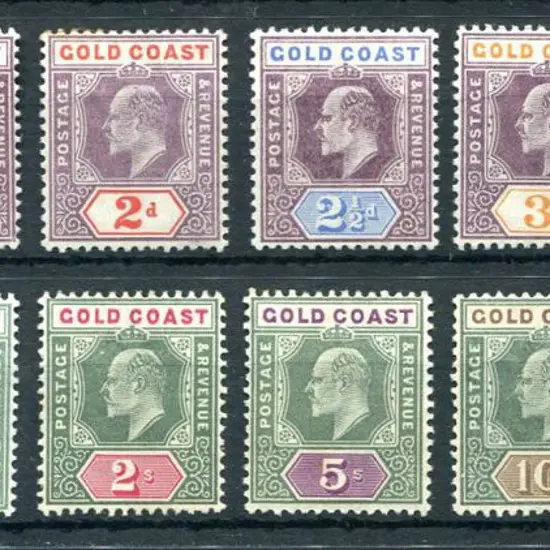 Gold Coast 1902 KEVII Cr/CA wmk set to 20/- purple ...