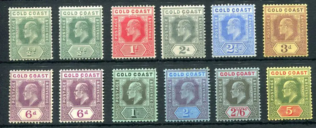 Gold Coast 1907/13 KEVII MCA wmk set of 10 to 5/- ... Image 1++