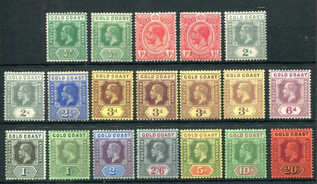 Gold Coast 1913-21 KGV MCA wmk set to 20/- incl ... Image 1++