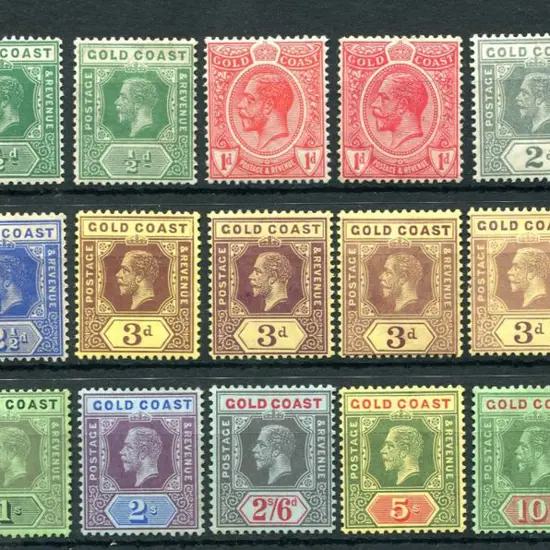 Gold Coast 1913-21 KGV MCA wmk set to 20/- incl ...