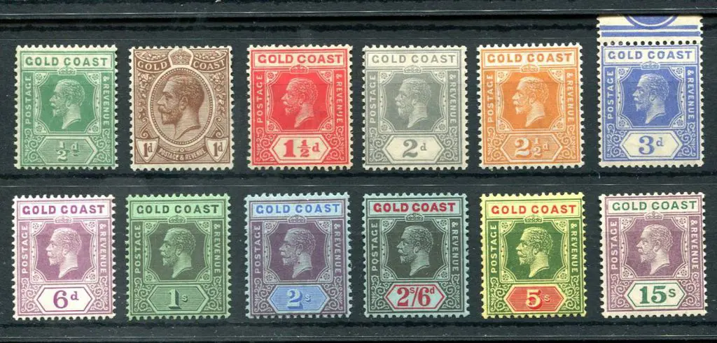 Gold Coast 1921/24 KGV script wmk set to 15/-. ... Image 1++
