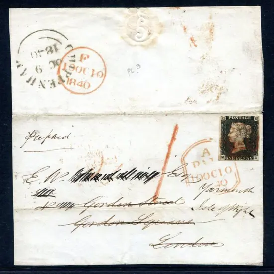 Great Britain 1840 1d intense black lettered "MD" ...