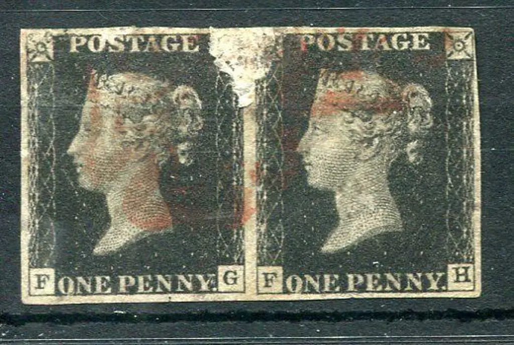 Great Britain 1840 1d black horiz pair with clear ... Image 1++