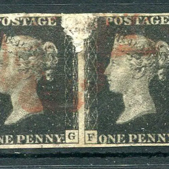 Great Britain 1840 1d black horiz pair with clear ...