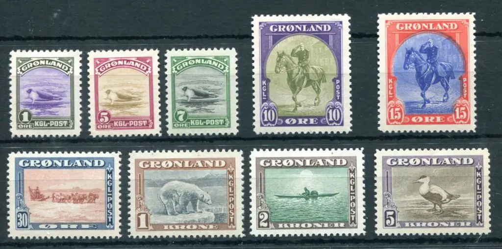 Greenland 1945 Bicoloured defin set to 5k. Fine ... Image 1++