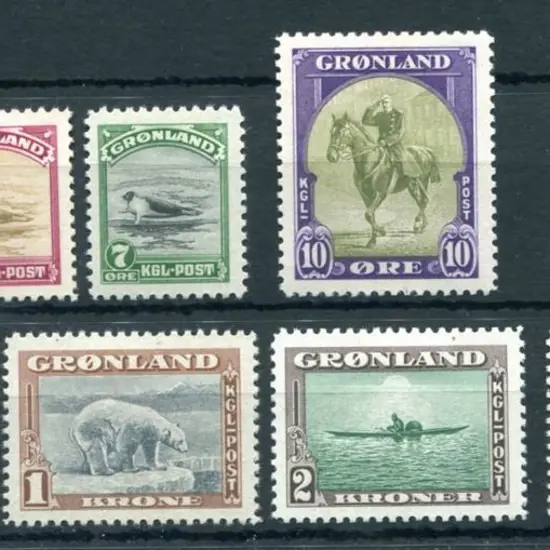 Greenland 1945 Bicoloured defin set to 5k. Fine ...