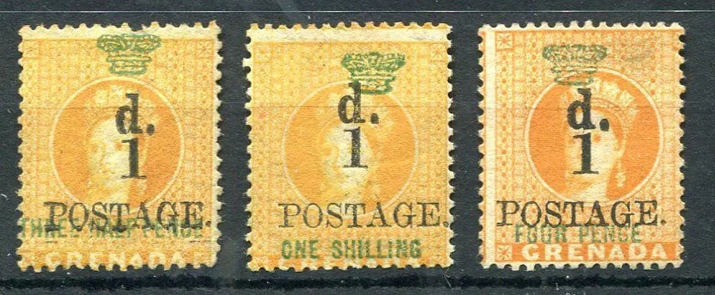 Grenada 1886 Revenue stamps with 1d surcharge on ... Image 1++