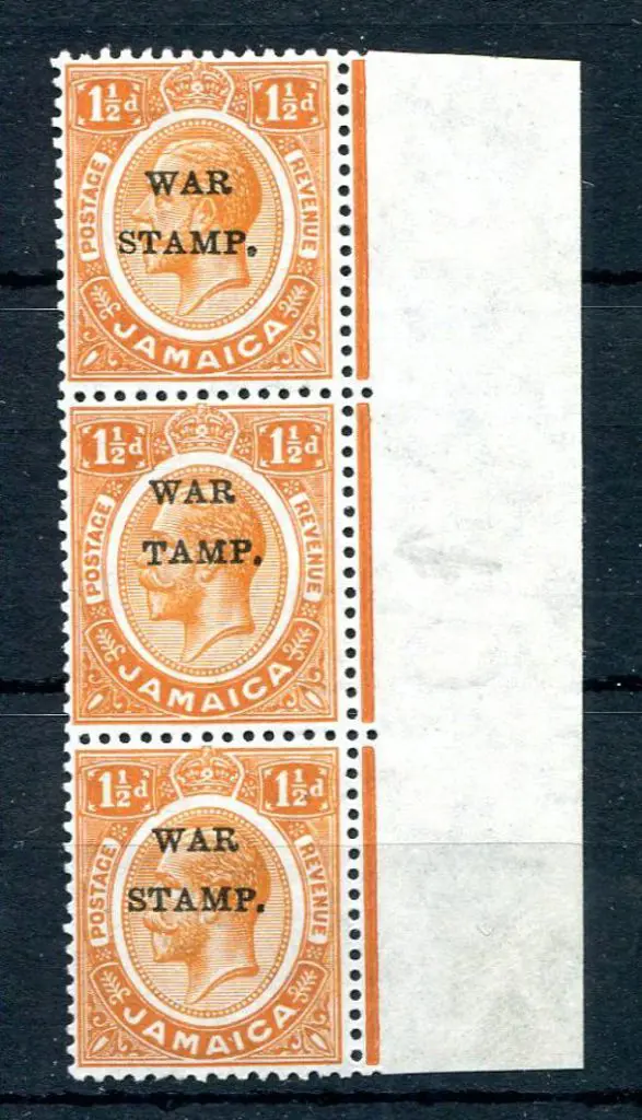 Jamaica 1916 1½d orange "WAR STAMP." small two ... Image 1++