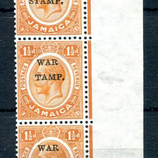 Jamaica 1916 1½d orange "WAR STAMP." small two ...