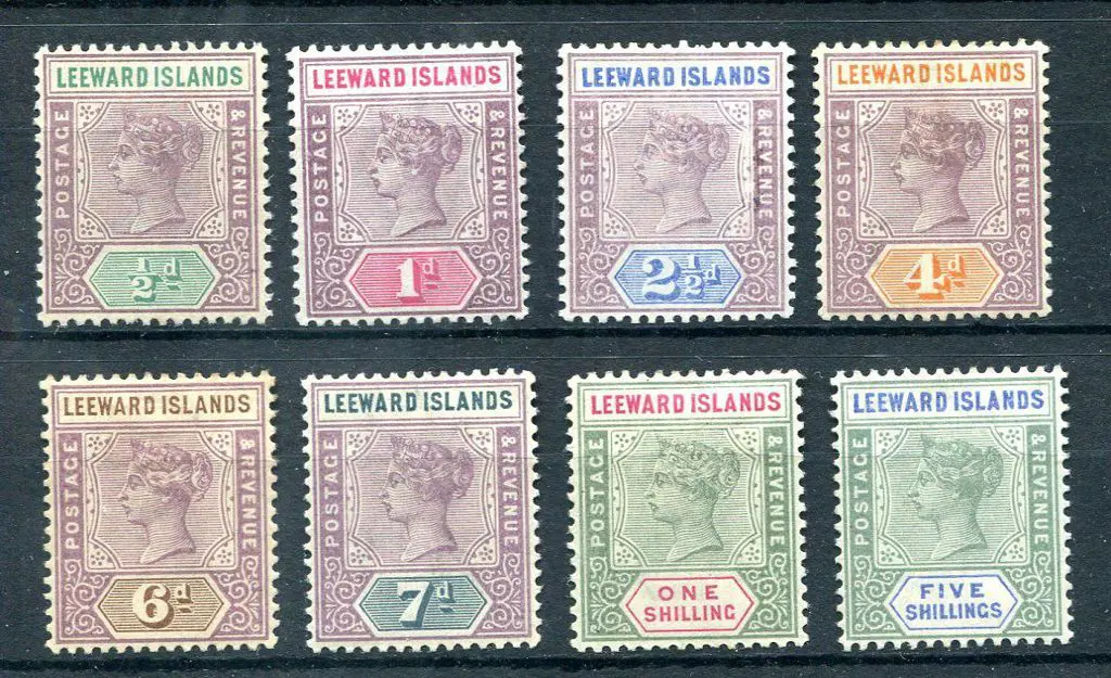 Leeward Islands 1890 ½d to 5/- QV . MLH, 4d ... Image 1++