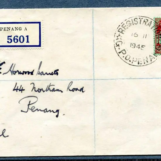 Malaya (BMA) 1945 (16th Nov) Penang Registered ...