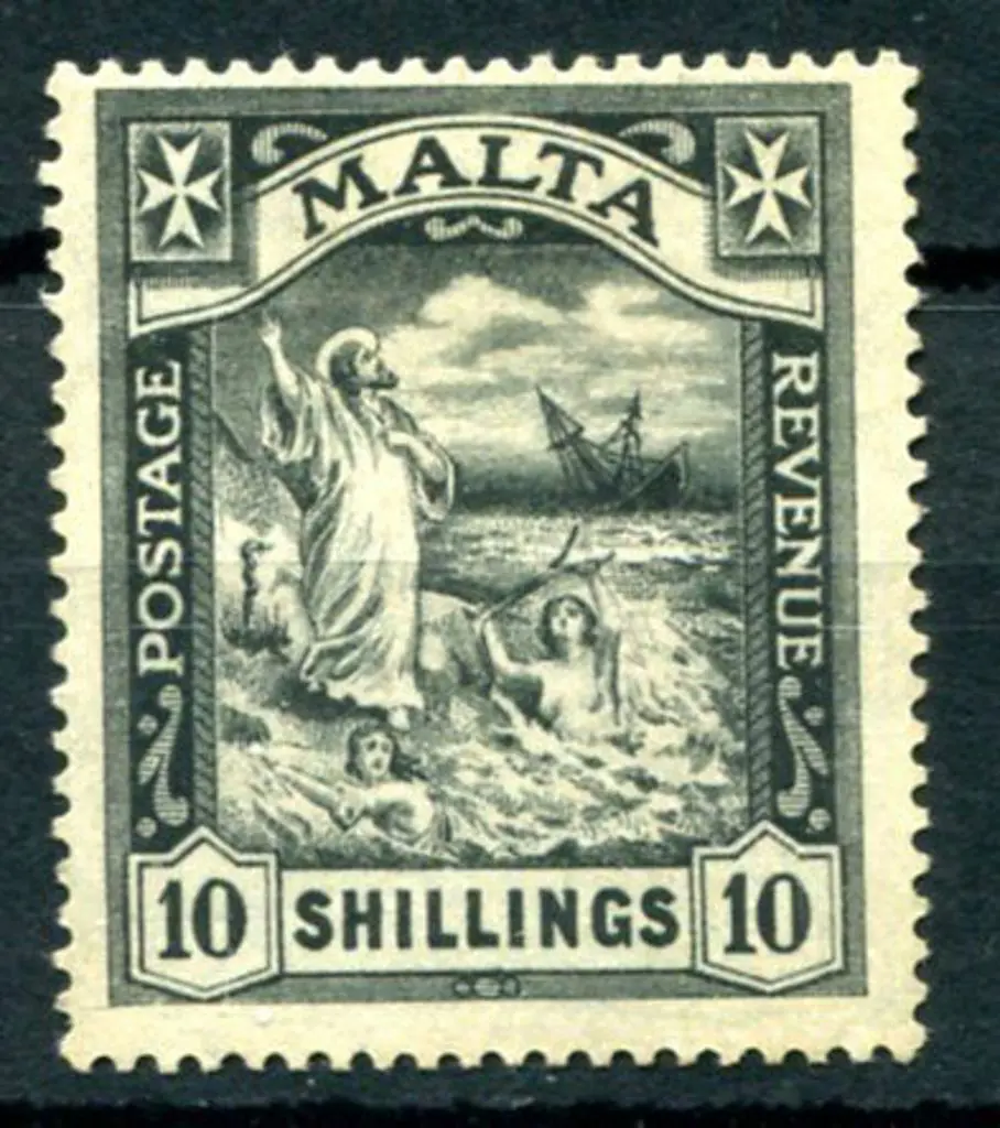 Malta 1922 10/- black "Shipwreck", mult script CA ... Image 1++