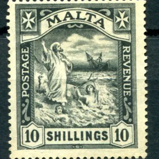 Malta 1922 10/- black "Shipwreck", mult script CA ...