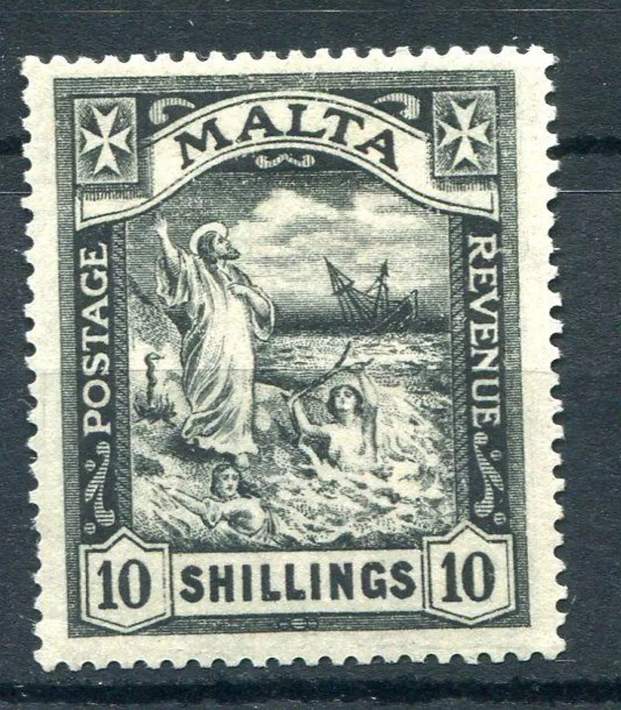 Malta 1922 10/- black "Shipwreck", mult script CA ... Image 1++