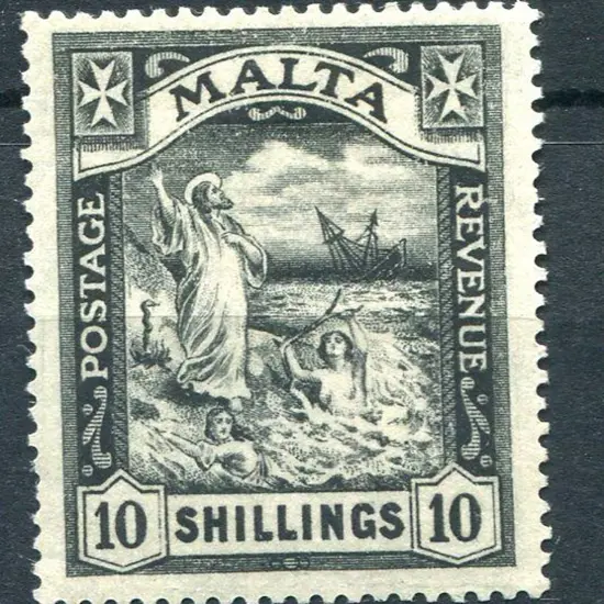 Malta 1922 10/- black "Shipwreck", mult script CA ...