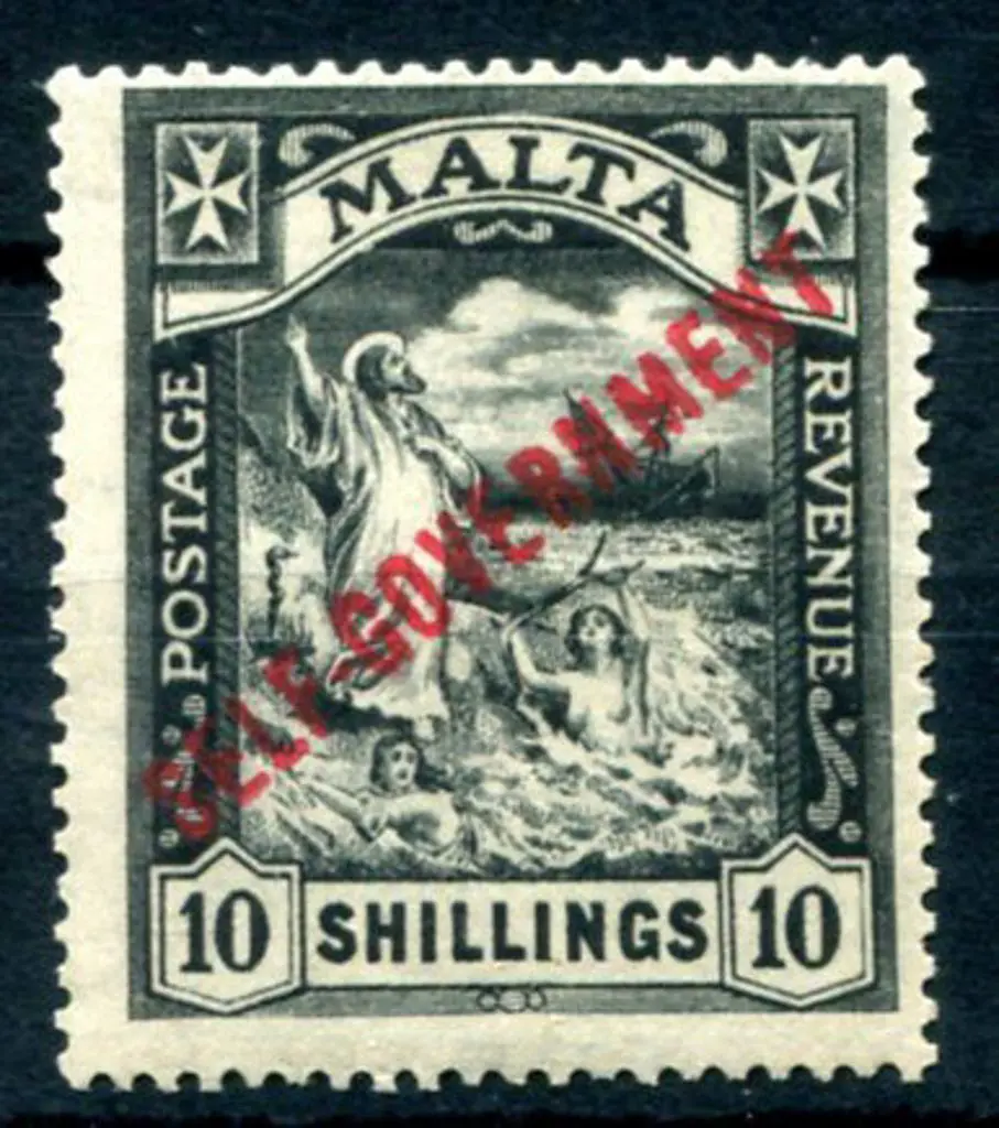 Malta 1922 "SELF-GOVERNMENT" ovpt on 10/- script ... Image 1++