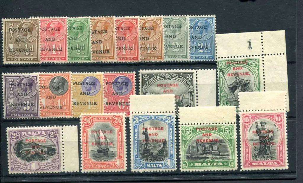 Malta 1928 "Postage and Revenue" ovpts to 10/-. ... Image 1++