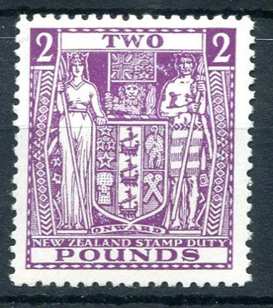 New Zealand 1946 £2 purple Arms on Wiggins Teape ... Image 1++