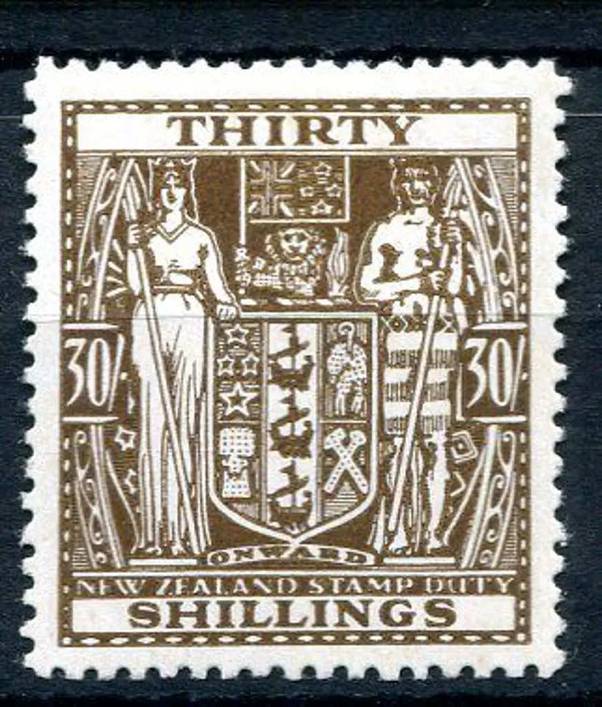 New Zealand 1946 30/- brown Arms on Wiggins Teape ... Image 1++