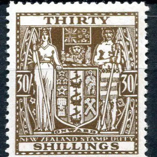 New Zealand 1946 30/- brown Arms on Wiggins Teape ...