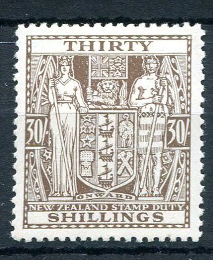 New Zealand 1949 30/- brown Arms on Wiggins Teape ... Image 1++