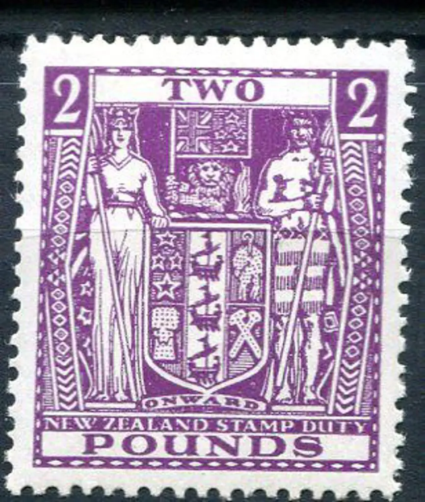New Zealand 1952 £2 purple Arms on Wiggins Teape ... Image 1++