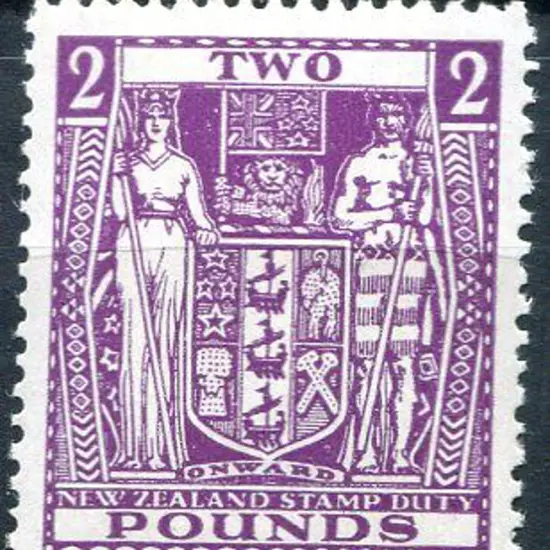 New Zealand 1952 £2 purple Arms on Wiggins Teape ...