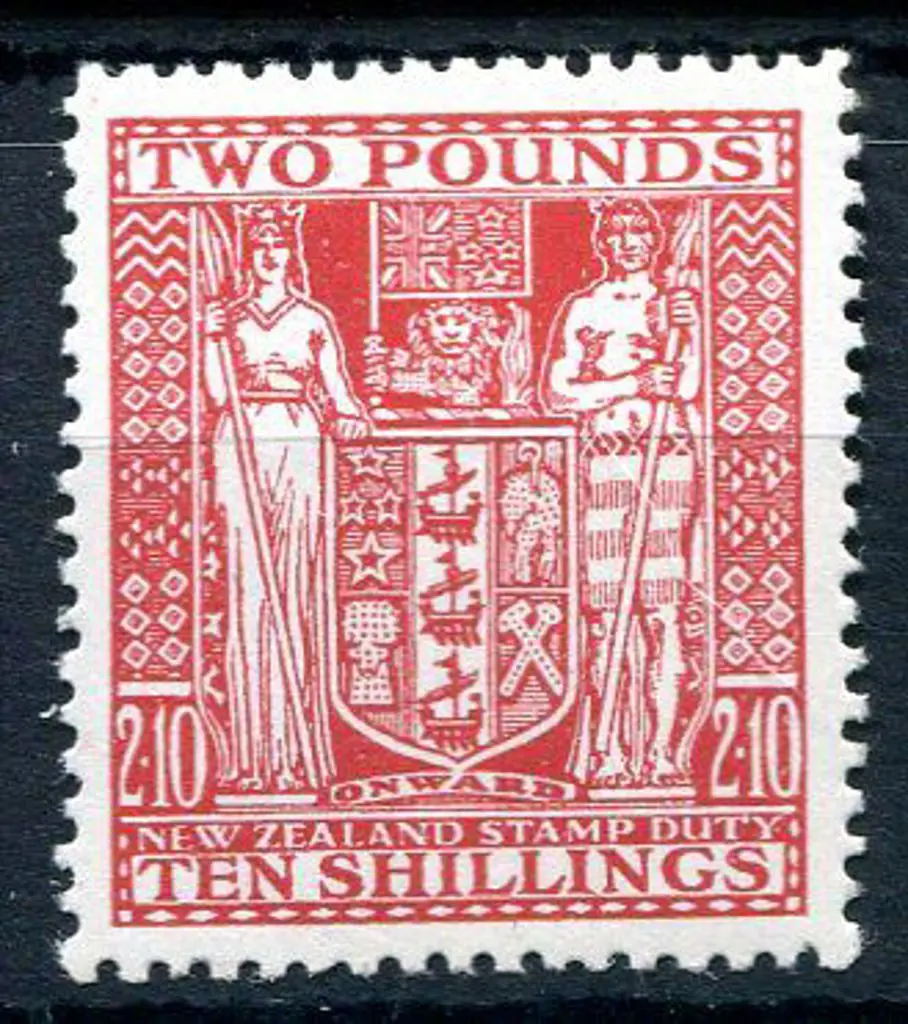 New Zealand 1951 £2/10/- red Arms on Wiggins Teape ... Image 1++