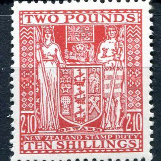 New Zealand 1951 £2/10/- red Arms on Wiggins Teape ...
