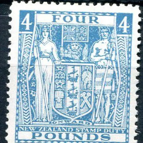New Zealand 1952 £4 light blue Arms on Wiggins ...