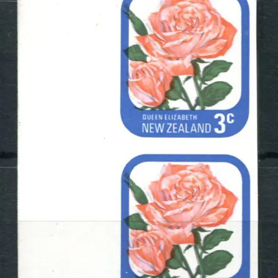 New Zealand 1975 3¢ Rose left margin vertical pair ...