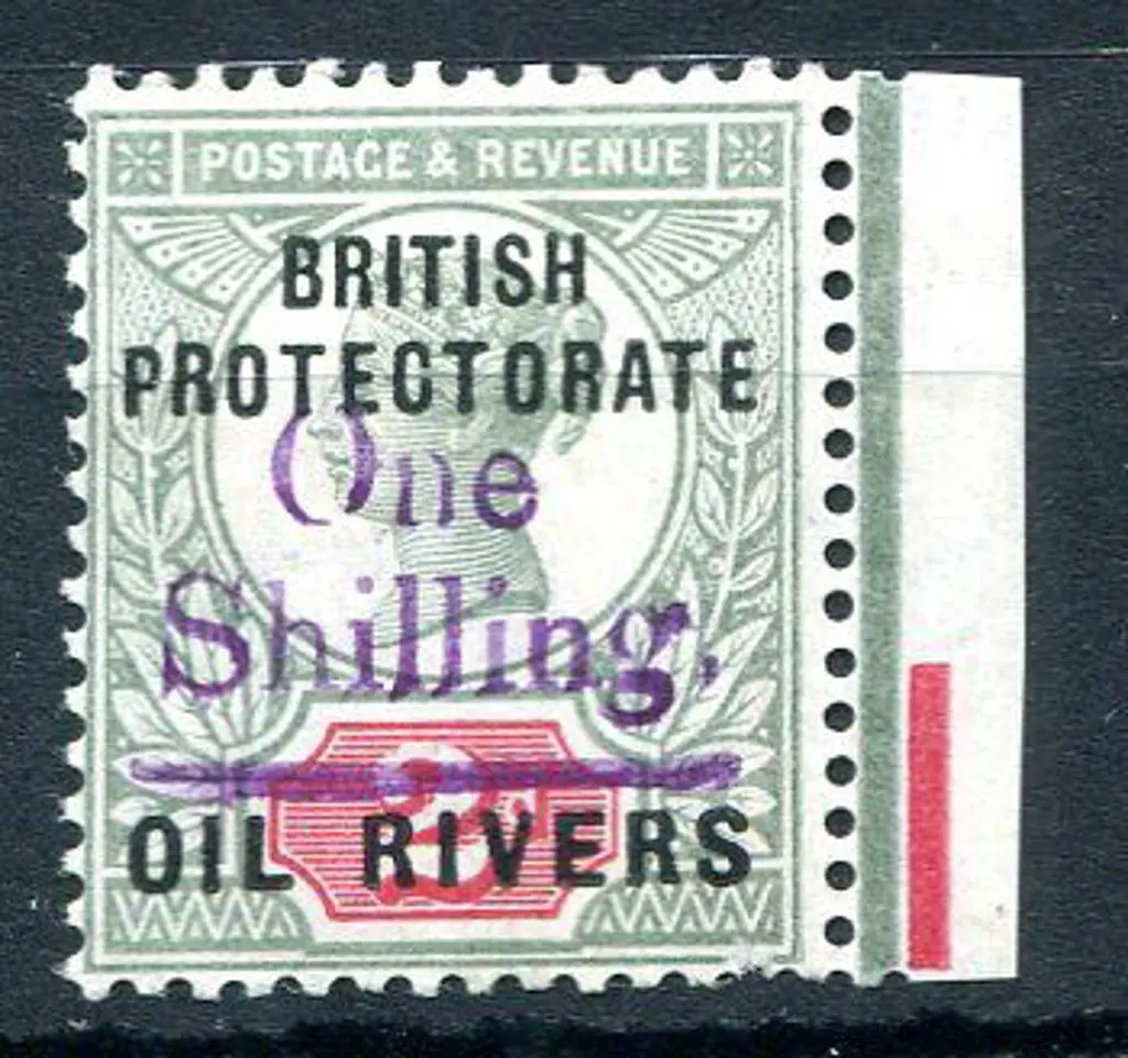 Nigeria-Oil Rivers 1893 "One Shilling" handstamp ... Image 1++