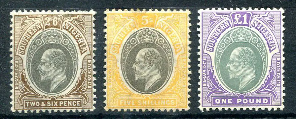 Nigeria-Southern 1903/04 2/6d, 5/- & £1 KEVII. ... Image 1++