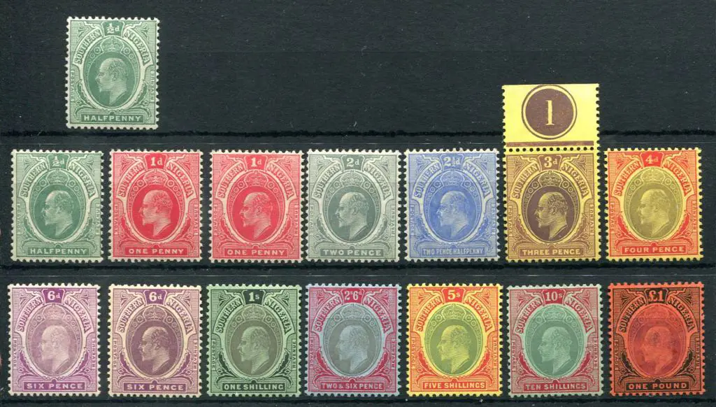 Nigeria-Southern 1907/11 ½d to £1 KEVII MCA wmk ... Image 1++