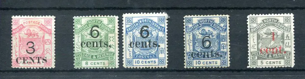 North Borneo 1886/92 Surcharges group incl 3¢ on ... Image 1++