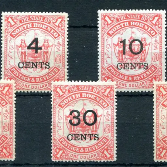 North Borneo 1895 $1 scarlet surcharges with 4¢ ...