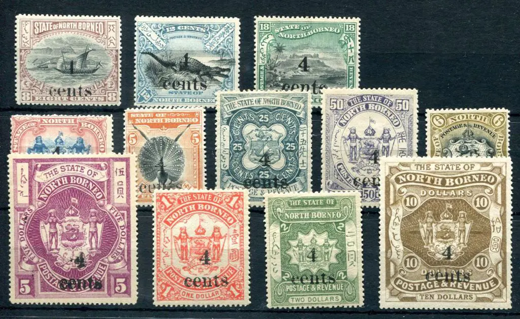 North Borneo 1904/05 "4 cents" surcharges complete ... Image 1++