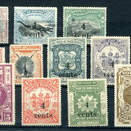 North Borneo 1904/05 "4 cents" surcharges complete ...