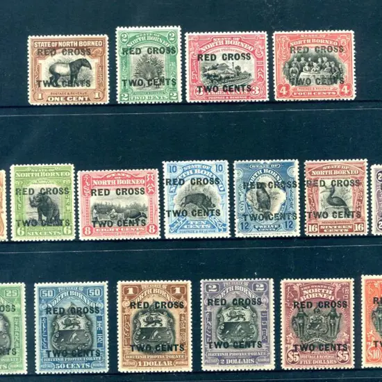 North Borneo 1918 1¢ "RED CROSS + TWO CENTS" ...